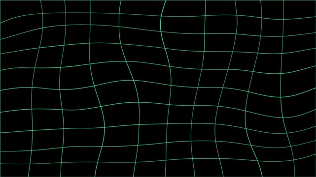 Warped green grid pattern with black copy space in center during digital animation