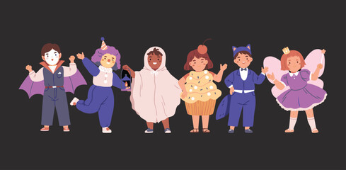 Group of kids in cute Halloween costumes standing together