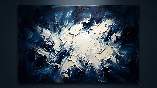 Abstract Blue And White Textured Paint Splatter Art