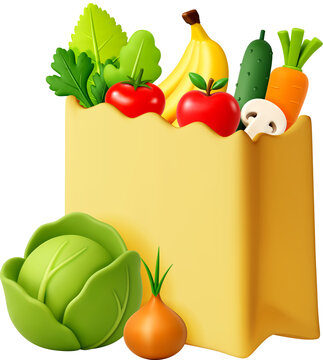3D Paper bag full of fresh vegetables