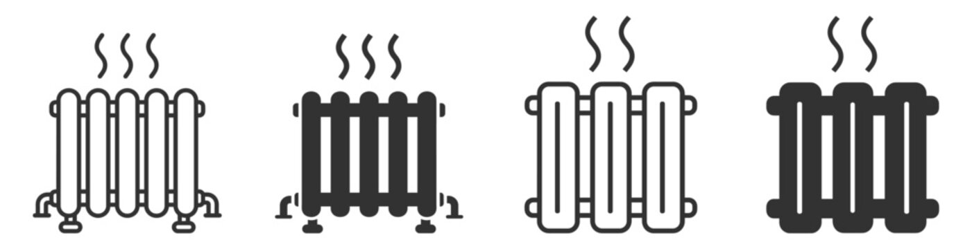 heating radiators icons set in outline and solid styles on transparent background