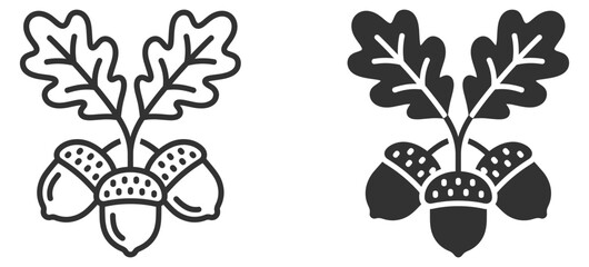acorn line icons with oak leaves vector illustration on transparent background © gerik_a