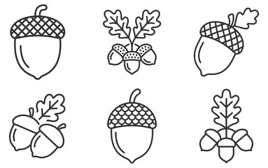 set of acorn icon line illustrations of nuts and oak leaves vector art on transparent background © gerik_a