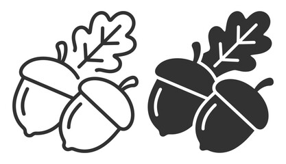 acorn icon set with oak leaf vector illustration on transparent background © gerik_a