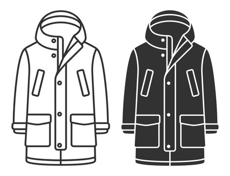 Men's parka jacket vector illustration set with hood and front pockets on transparent background