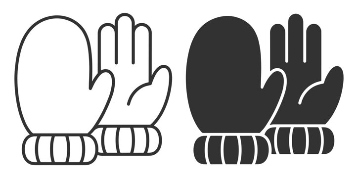 winter mittens icon set with wrist cuffs on transparent background