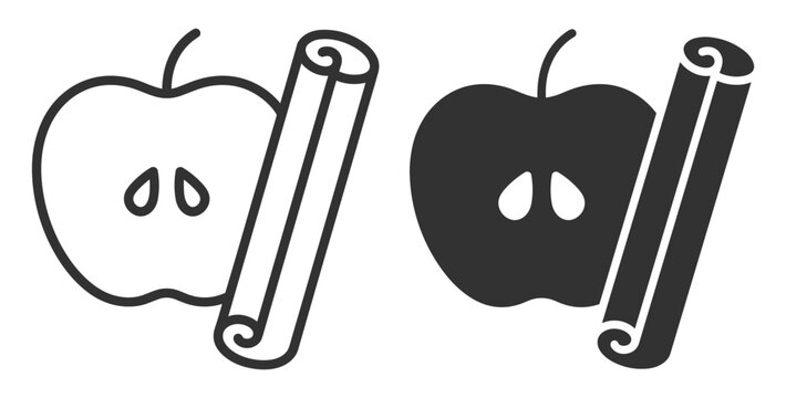 apple slice and cinnamon sticks icon set food spice vector illustration on transparent background