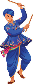 Man Performing Dandiya Raas Folk Dance Navratri Festival