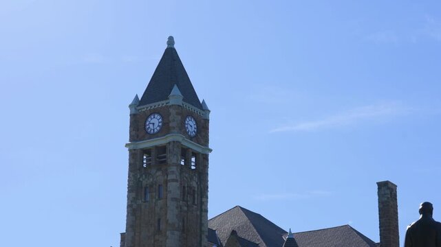 The famous clock tower of the former Muskegon Public Schools administration building.
