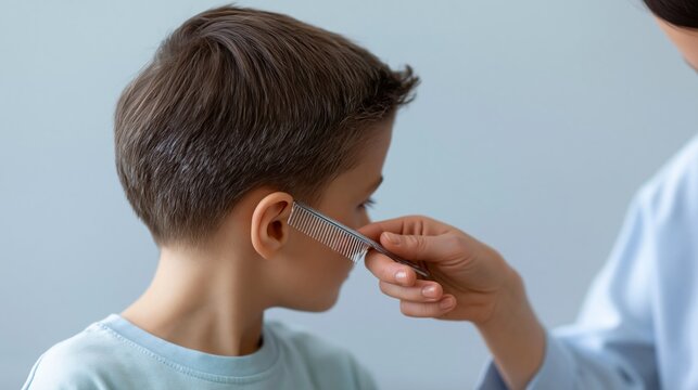 Boy Head Lice Screening with Comb