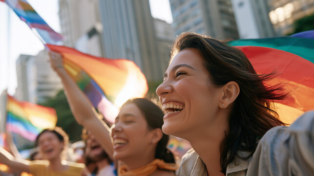 Joyful Participants Celebrating Equality and Pride at the Vibrant Parade LGBT Sao Paulo Event
