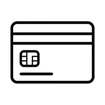 Credit card icon with chip and magnetic stripe line art illustration