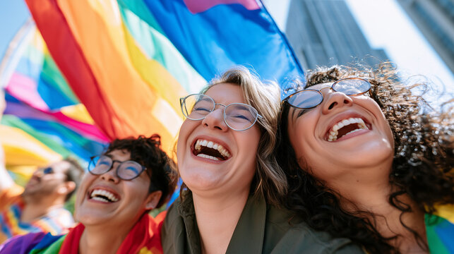 Diverse and Happy Group of Friends Celebrating Diversity at the Vibrant Parade LGBT Sao Paulo Event