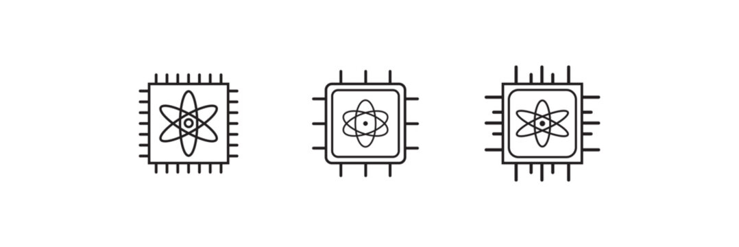 quantum computing icon set in clean vector outline style. Minimal editable icons isolated on a white background, ideal for technology websites, AI applications, and digital projects. eps10.