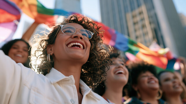 Happy Diverse Group Participating in the Vibrant Parade LGBT Sao Paulo Celebration for Equality and Inclusive Social Rights Awareness