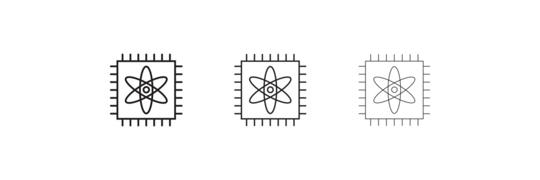 quantum computing icon set in clean vector outline style. Minimal editable icons isolated on a white background, ideal for technology websites, AI applications, and digital projects. eps10