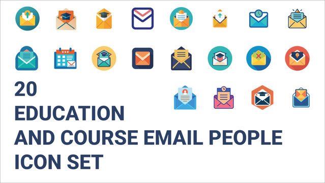 Education and course email people icons &ndash; student communication, enrollment, and updates symbols.