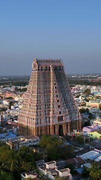 Vertical Aerial View of Sri Ranganathaswamy Temple, Srirangam, Tamil Nadu, India