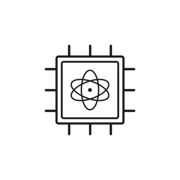 Quantum Computing Icon . Minimal Modern line Quantum Processor Chip Icon with Atom Symbol. vector illustration. ideal for AI, computing, science, technology websites eps10 