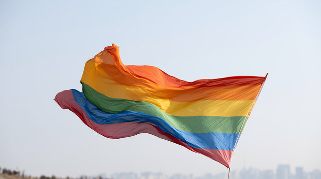Vibrant Rainbow Flag Waving During the Celebratory Parade LGBT Sao Paulo Event Showcasing Diversity and Pride for Equality