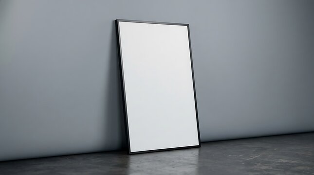 Blank Poster Leaning Against a Textured Gray Wall on a Concrete Floor