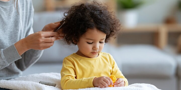 Biracial Toddler Head Lice Check at Home