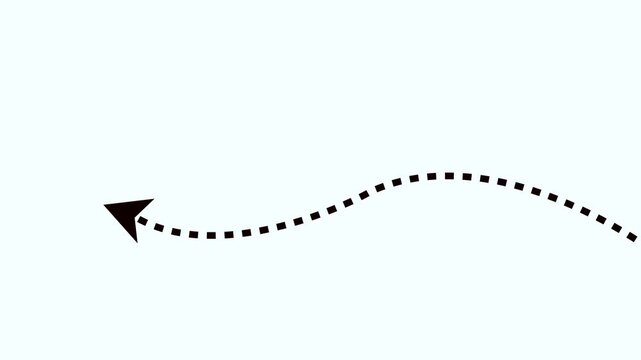 Minimalist black dotted line moving in a wavy path with an arrow pointing left on a transparent alpha channel background.Motion graphics of concept