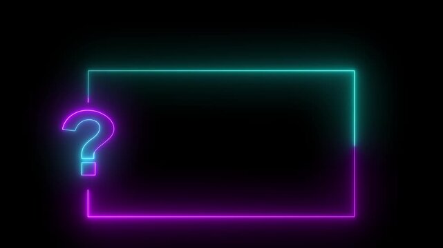 Question mark neon sign light on black background. Quiz trivia game competition.Motion graphics of concept animation