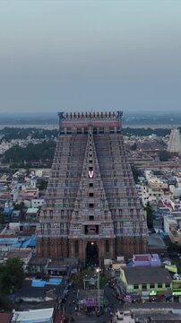 Vertical Aerial View of Sri Ranganathaswamy Temple, Srirangam, Tamil Nadu, India
