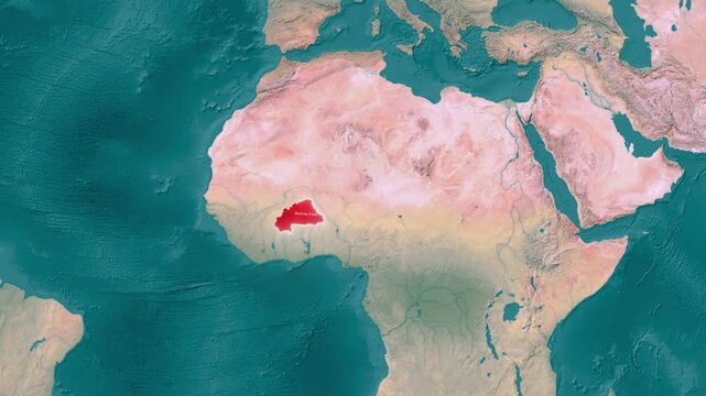 Zooming Into Burkina Faso on Satellite Terrain Map, West Africa