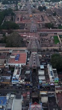 Vertical Aerial View of Sri Ranganathaswamy Temple, Srirangam, Tamil Nadu, India