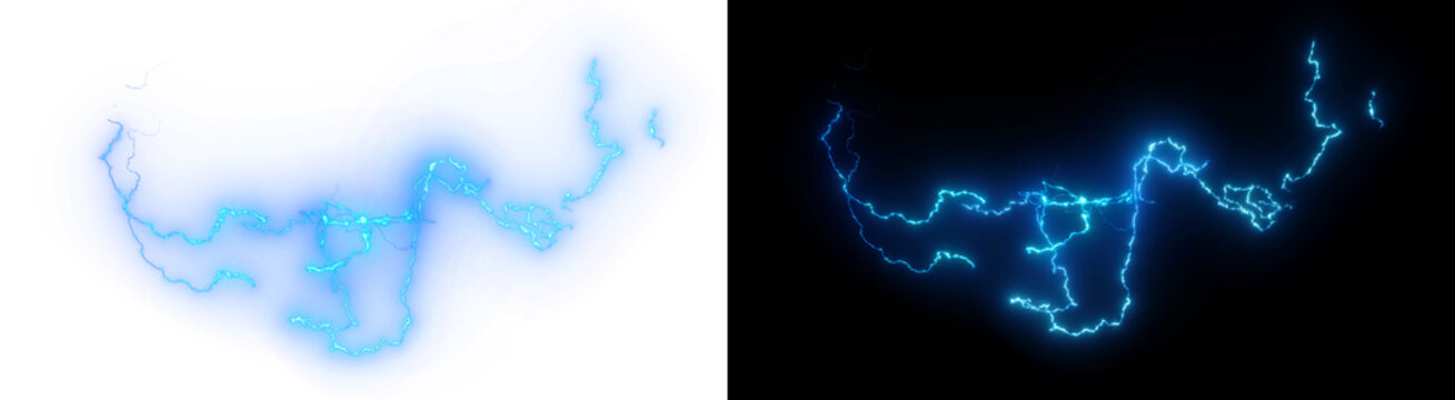 PNG image of blue electric lightning bolt plasma energy spark thunder strike isolated on transparent background
