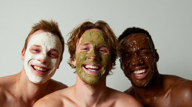 In this fun image, three friends share laughter while applying face masks, highlighting camaraderie, self-care rituals, and the joy of friendship in a delightful moment.