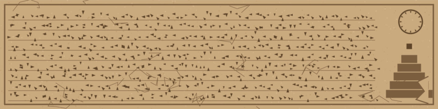 Mesopotamian cuneiform clay tablet with wedge script rows cylinder seal and ziggurat silhouette, Sumerian archaeology ultra wide banner vector illustration