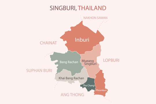 Singburi province map with districts and Thailand country map illustration