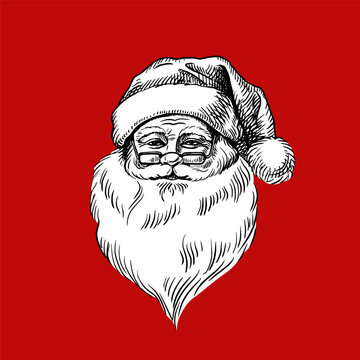 Vintage hand drawn Santa Claus portrait. Traditional Christmas sketch character. Holiday isolated vector sticker isolated illustration.
