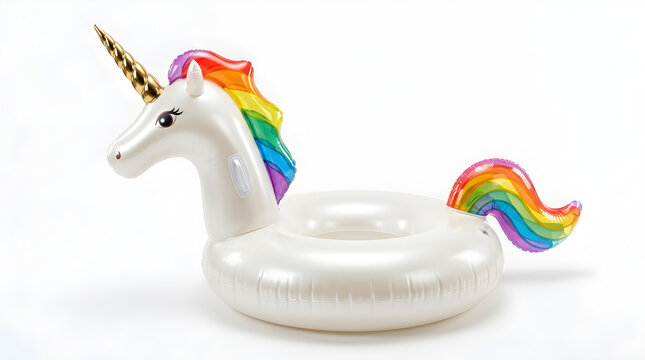 Inflatable unicorn pool float isolated on white background