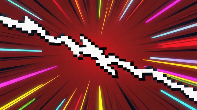 3D pixel art scene with animated white lightning and bright rays bursting across a