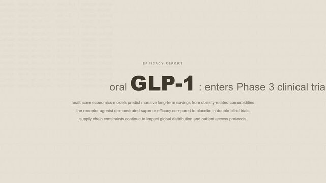 GLP-1 medical history archival records text montage, retro pharmaceutical microfiche clinical data stop motion