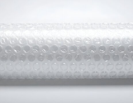 Close up of a roll of transparent protective plastic bubble wrap packaging