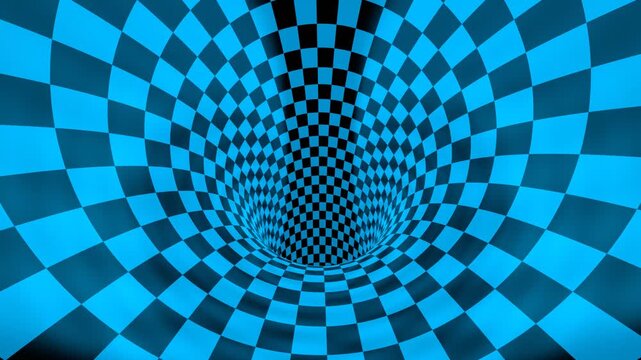 Light Blue Super Cool Infinite Wormhole Tunnel with Checkerboard Pattern Background VJ Loop in 4K