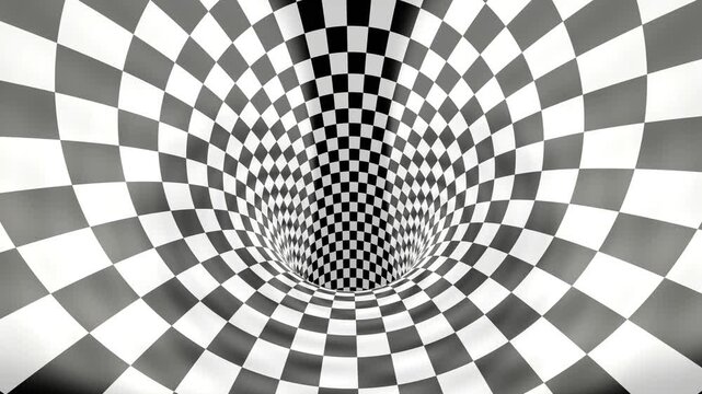 White Super Cool Infinite Wormhole Tunnel with Checkerboard Pattern Background VJ Loop in 4K