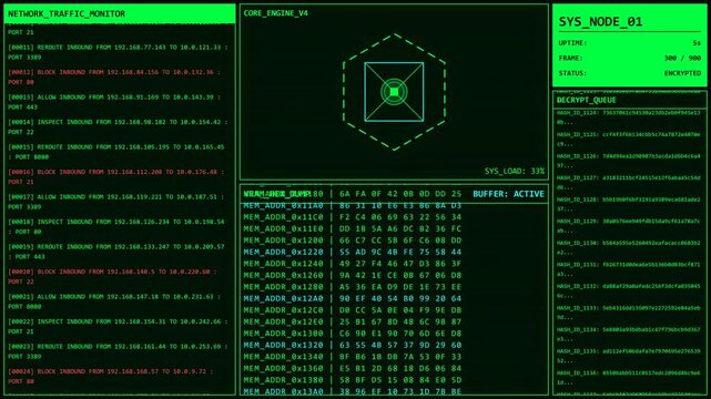 Network Traffic Firewall Monitoring Hacking Screen Background.