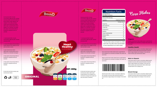 cornflakes Cereal Oatmeal Label Packaging Design Editable Vector Template