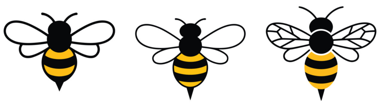 Three Bees Black And Yellow Vector Illustration
