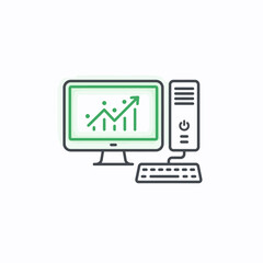 Obraz premium Desktop computer icon with rising business growth chart on screen.