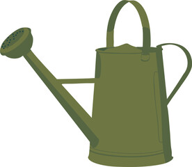 Olive green metal watering can isolated on white background. Flat vector illustration of traditional garden tool for outdoor and indoor gardening. © RN Art