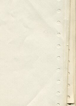 Retro perforated paper texture for dot matrix printers. Old antique sheet paper texture for design.