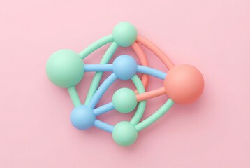 Obraz premium Pastel Molecular Network Featuring Geometric Spheres And Connecting Rods