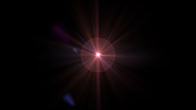 Vibrant red light bursts against deep black backdrop. Radiant rays spread outward from central glow